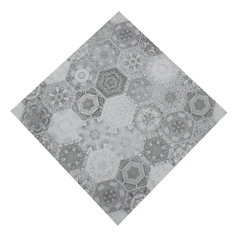 płytki podłogowe,ścienne,60x60cm,heksagon,szare,patchwork hexagon grey